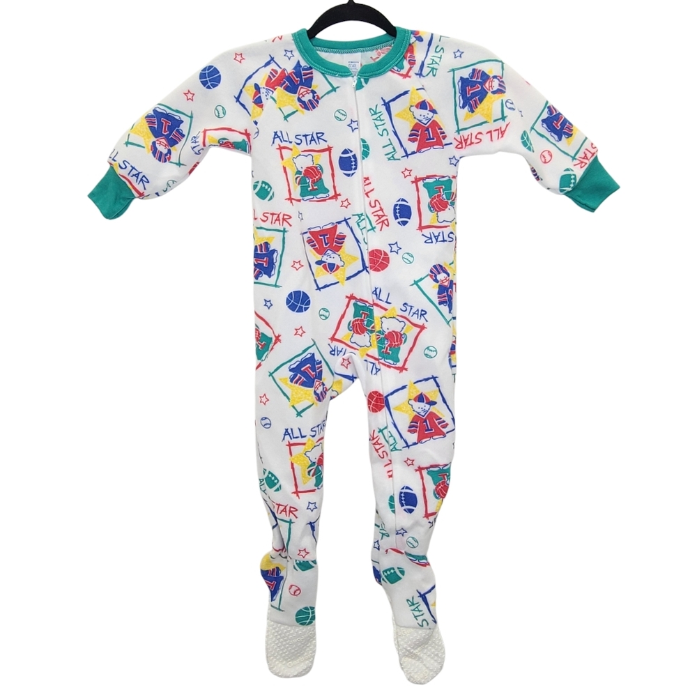 Gerber Vintage Footed Sleeper Pajamas All Star Baseball Football 4T Toddler NWOT